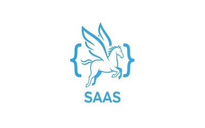 Blue line art logo of a winged horse with braces and saas text isolated on white background