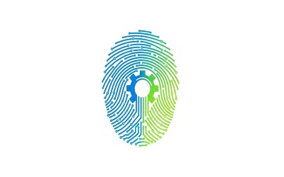 Fingerprint with gear inside, symbolizing digital security and technology
