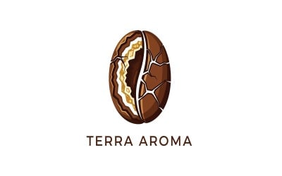 Kaffeböna logotypdesign med texten terra aroma isolerad på vit bakgrund