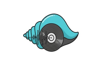 Kagyló, benne bakelitlemezzel, amely zenei hangot vagy audio koncepció logót képvisel