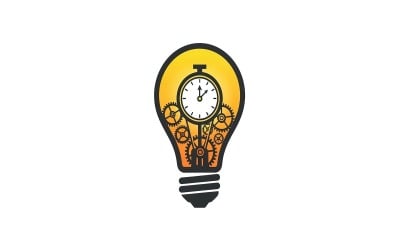 Light bulb with clock and gears inside symbolizing time management idea isolated on white background