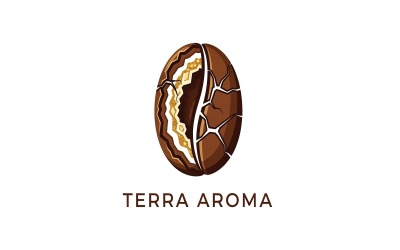 Logotipo de grão de café com o texto &amp;quot;terra aroma&amp;quot; isolado em fundo branco.