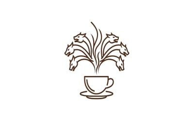 Minimalist line art logo of a coffee cup with a hydralike plant emerging from the steam