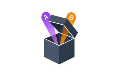 Open box with glowing light beams labeled a and b indicating choice