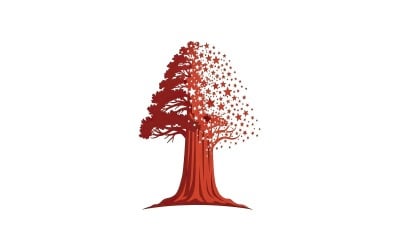 Red cedar tree dissolving into small stars, symbol of lebanon isolated on white background