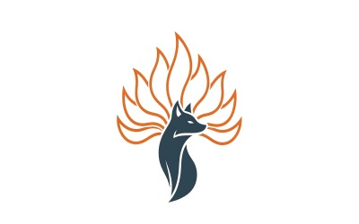 Stylized ninetailed fox spirit logo design with orange outline isolated on white background