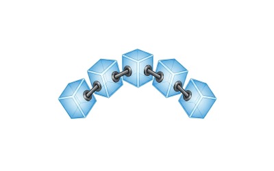 A digital chain connecting five transparent blue cubes in an arc formation