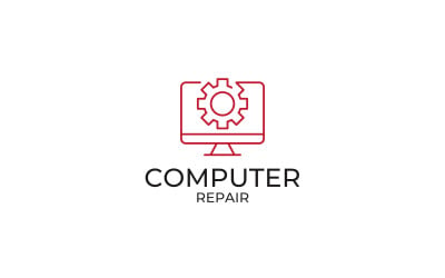 Computer or television repair logo. Computer with Setting gear Design template