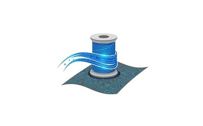Digital data stream spooling onto a circuit board textile as threads of information