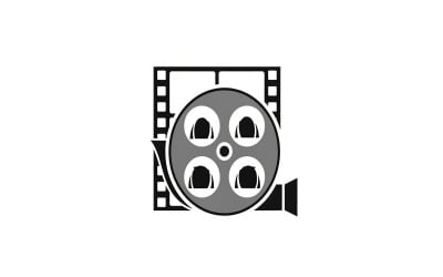 Ícone gráfico representando uma bobina de filme sobreposta a uma película ao lado de uma câmera de vídeo.