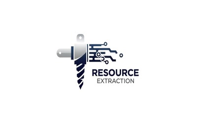 Logo design concept merging a drill bit with digital circuit board for resource extraction industry