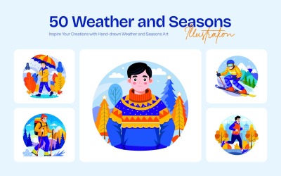 Set di illustrazioni invernali e stagionali