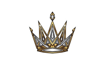 Stylized geometric royal crown design with sharp peaks in gold and silver