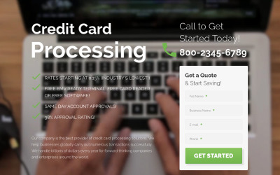 Credit Card Processing - Merchant Services Creative HTML Landing Page Template Templates de Landing Page №55254