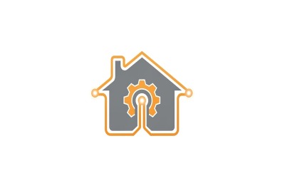 Smart home with gear icon inside, flat vector logo design, isolated on white background