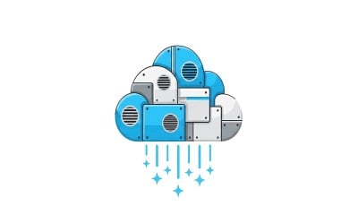 Cloud computing infrastructure made of blue and white server modules logo design