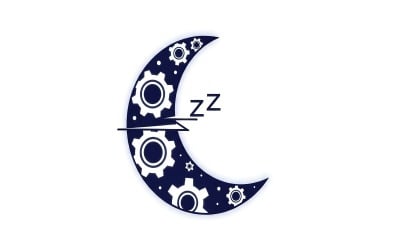 Dark blue crescent moon filled with white gears and Zz symbols logo design