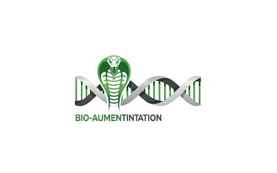 Green cobra coiled around DNA helix, logo design, isolated on white background