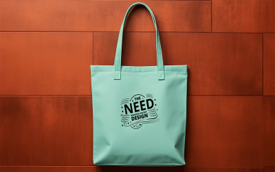 Minimal Green Tote Bag Mockup with Branding on Orange Wooden Background