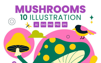 10 svampar vektorillustration