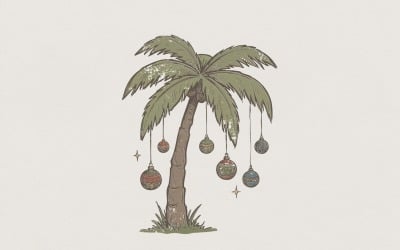 Пальмова різдвяна ялинка PNG, дизайн святкової пляжної прикраси, тропічна різдвяна ялинка кліпарт, прибережний декор