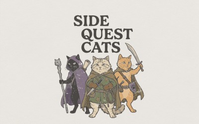 Коти з побічними квестами PNG, футболка з фентезійним котом, миле мистецтво RPG-ігри PNG, подарунок для любителів пригодницьких домашніх тварин, тварина DnD