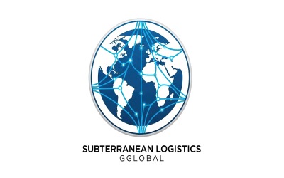 Blue vector globe network logo design symbolizing global logistics, isolated on white background