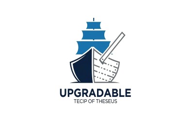 Flat vector logo of a stylized sailing ship, half dark blue, half, isolated on white background