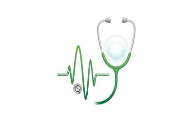 Green stethoscope forming an EKG heartbeat rhythm graphic, modern, isolated on white background