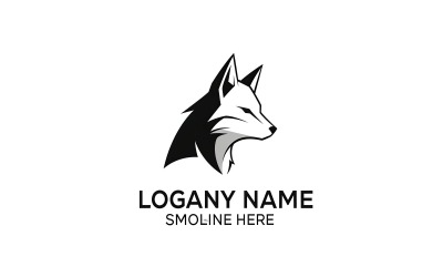 Modern stylized black and white fox head looking right, a minimalist, isolated on white background