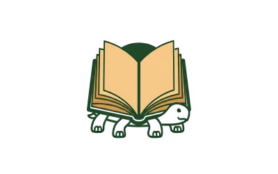 Tortue blanche stylisée portant un livre vert ouvert en guise de carapace, isolée sur fond blanc