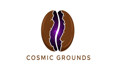 Stylized brown coffee bean logo splitting open to reveal a vibrant, isolated on white background