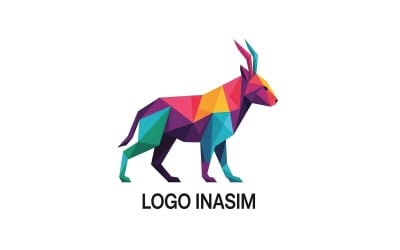 Vibrant geometric low poly antelope or gazelle logo design standing, isolated on white background