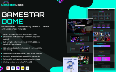 Gamestar Dome – Játékzóna Landing Page Sablon