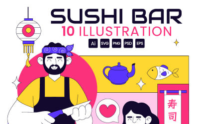 10 Sushi Bar Vector Illustration