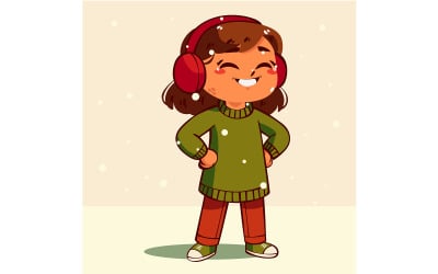 Cartoon Girl Wearing Earmuffs