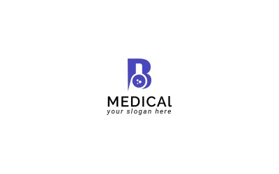 Medical logo with the combination of letter B, test beaker and location symbol