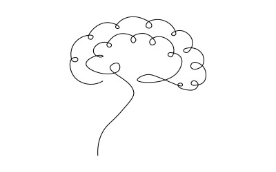 Minimal continuous one line design of a human brain on white background