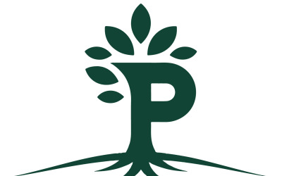 Im Mittelpunkt steht ein markanter geometrischer Buchstabe P.