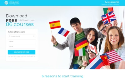 Modello di Landing Page Responsive #55418 "Language School Responsive Landing Page Template"