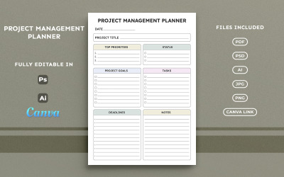 Project Management Planner – Business, Minimal A4 Planner Template, Modern Printable Design