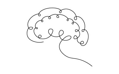 Artistic human brain one line sketch featuring abstract loops and minimal contours