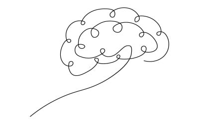 17. Menschliches Gehirn – durchgehende Linienzeichnung auf weißem Hintergrund