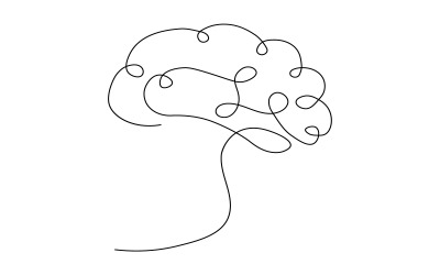 Modern continuous line brain illustration with clean swirling curves representing cognition