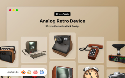 Vintage analóg eszköz 3D ikonok