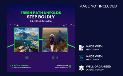 Adventure tour promotional post or vacation web ad template