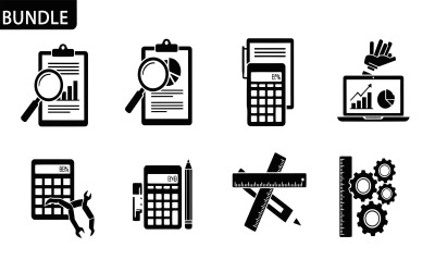 Flat vector icons bundle for business analysis, financial reporting,, isolated on white background