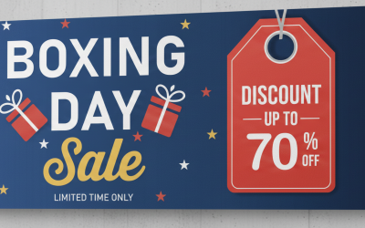 FREE Boxing Day Sale Banner – 70% Discount on Blue Background