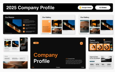 Modelo de Apresentação de Slides do Google para Perfil da Empresa Black Orange