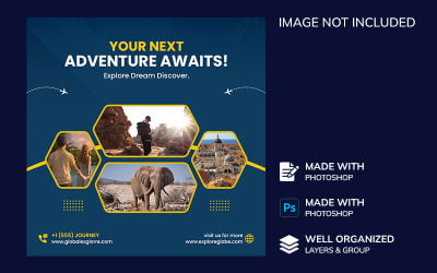 Tour and travel social media post or web banner template